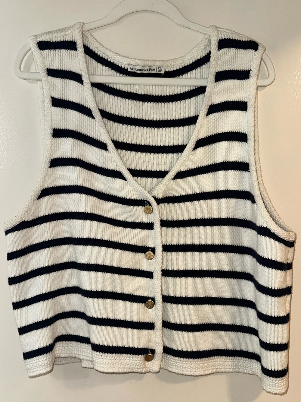 Abercrombie & Fitch White Sweater with Navy Blue Stripes
